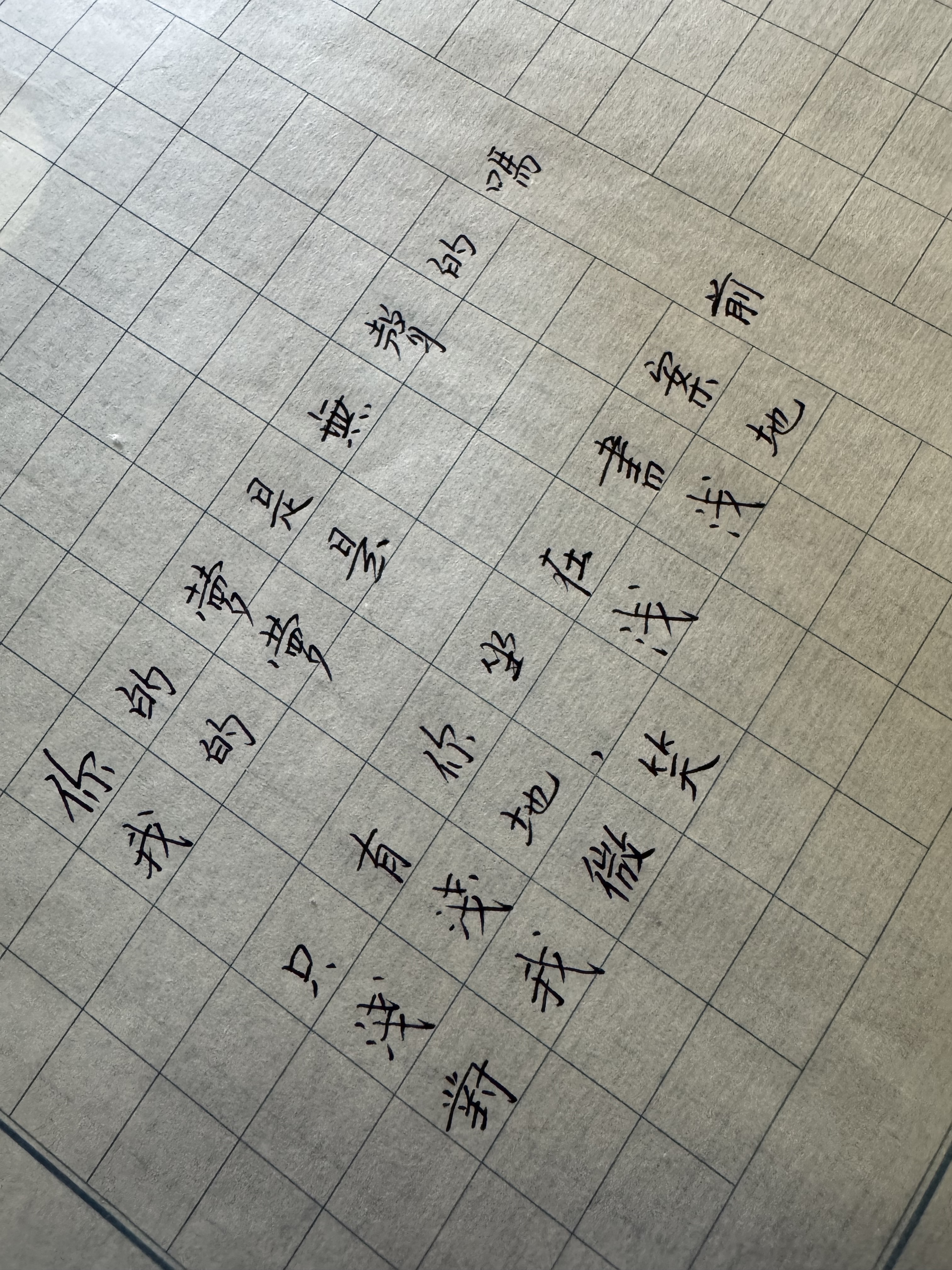 A piece of lined paper contains Chinese characters handwritten in black ink. (Captioned by AI)