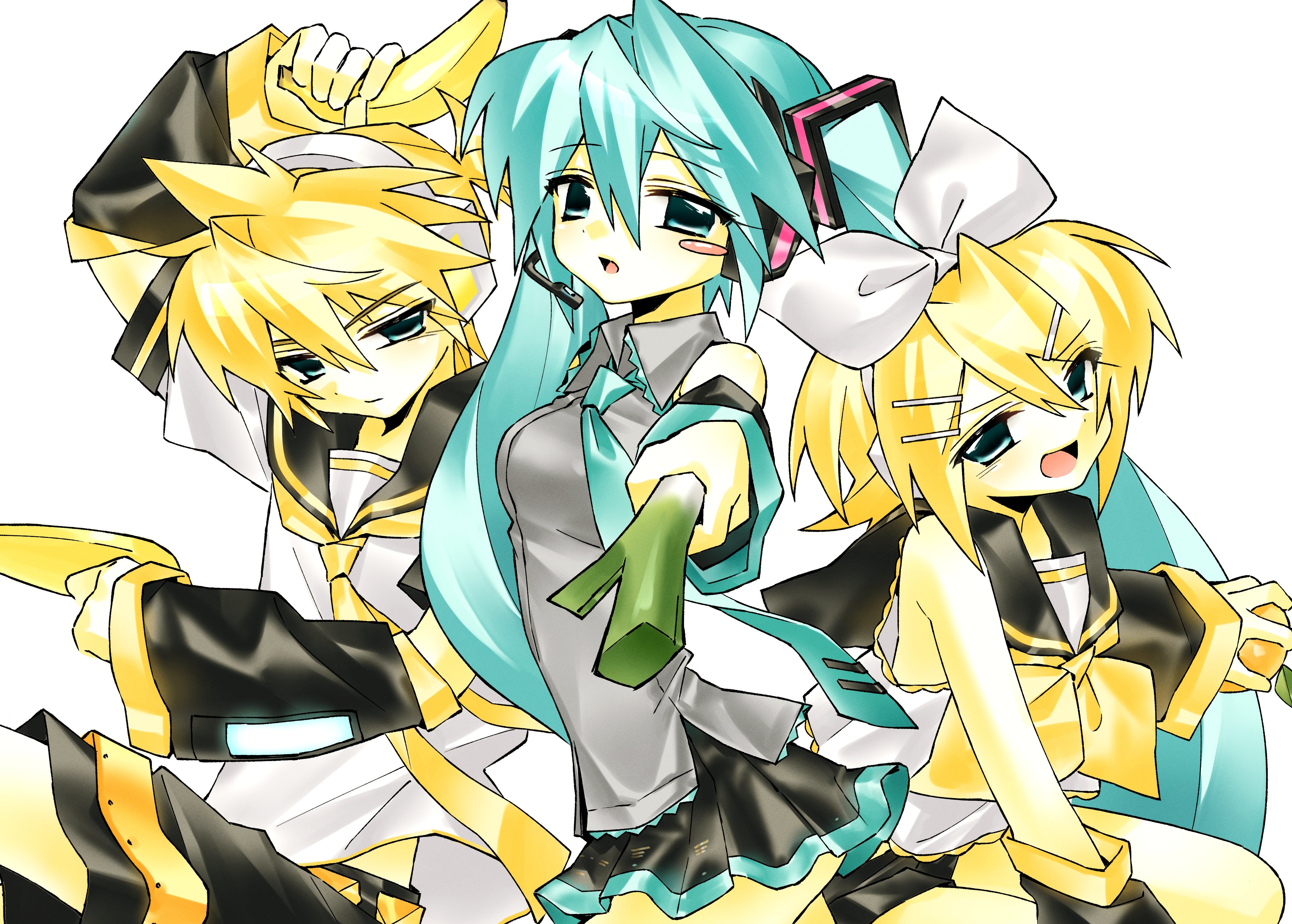 Three anime characters with distinct hairstyles and yellow and blue colors are shown in a drawing. (Captioned by AI)